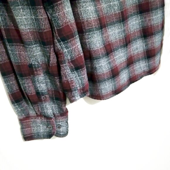 Burgundy & Grey Plaid Midweight Flannel Shirt  Super Soft & Stylish Details XL - Picture 6 of 9